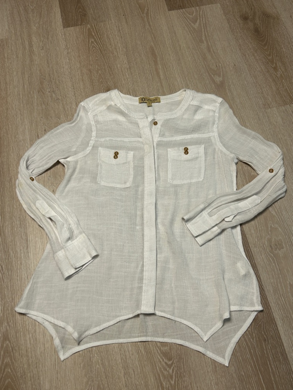 Democracy Lightweight Sheer Linen Button-Front Rolled Sleeve Tunic Sz Small